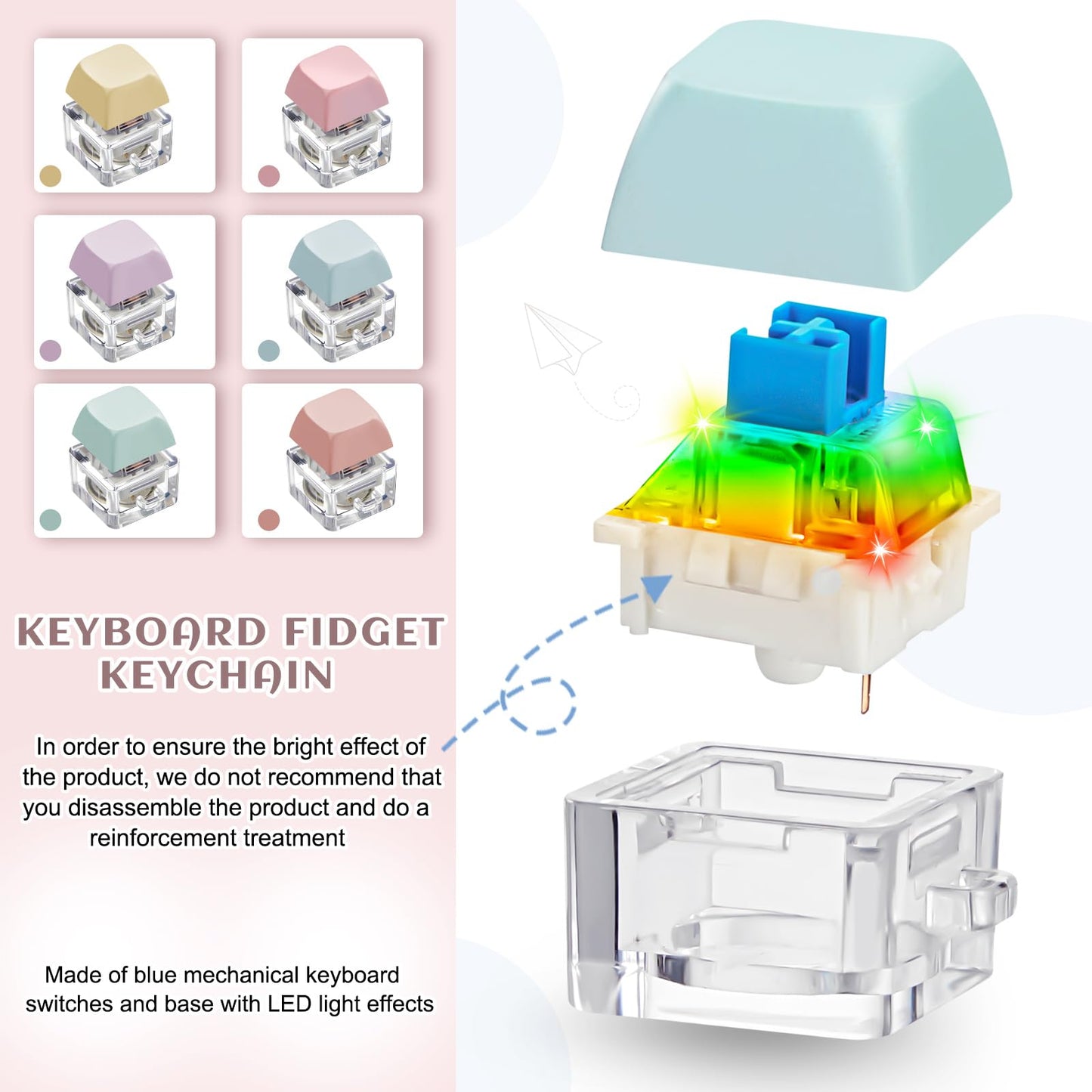 Taiyin 6 Pcs Decompression Toys Keyboard Clicker Toy Keyboard Cube Mechanical Key Button Stress Relief For Adult Gifts To Relief Pass Time (Single)