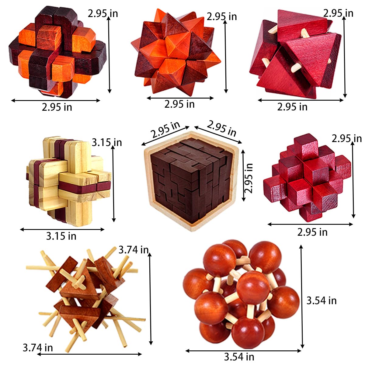 18 Pack Wooden Brain Teaser Puzzles Wooden Burr Puzzles Brain Teaser Puzzle With Gift Packing Box Magic Puzzle Games Toys For Kids And Adults By Ahyuan (Classical Wood)