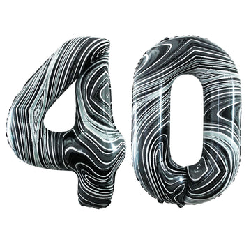 Goer Number 40 Balloons For 40Th Birthday Party Decorations,42 Inch Jumbo Foil Helium Balloons For 40Th Anniversary (Marble Black)
