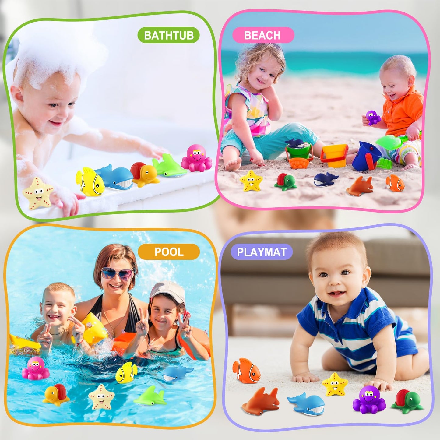 Color Changing No Hole Bath Toys For Kids Toddlers, Color Change Bath Toys For Kids Ages 4-8, Ocean Animal Toys With Drying Bag,