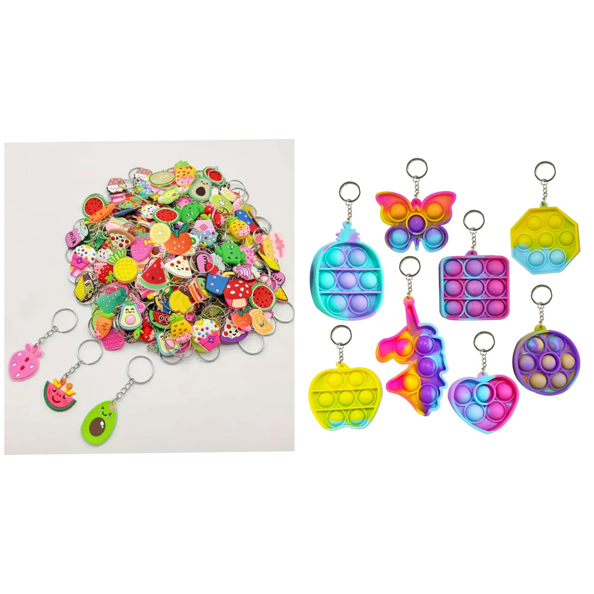 12 Pack Multipack with 6 Cartoon and 6 Pop It Keychains, Party Return Gift Special, Keychain Set for Kids