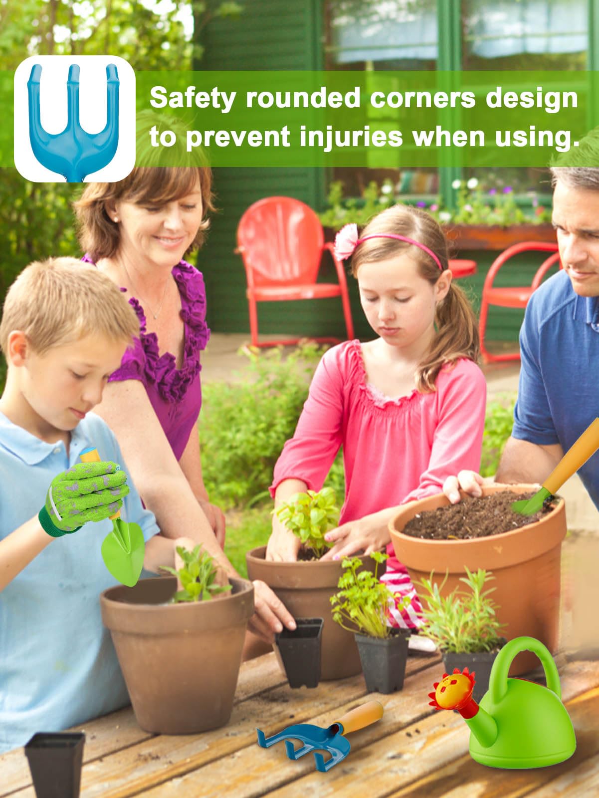 Biubee Toddler Gardening Tools Set - Sturdy Kids Watering Can Toy, Child Gardening Set With Metal Shovel Hand Rake Kids Gloves,