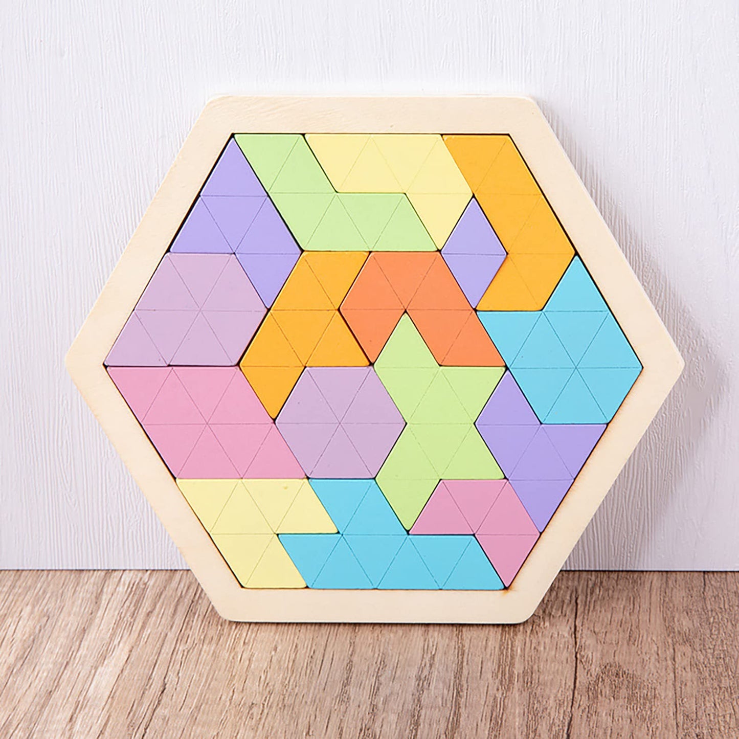 Wooden Blocks Puzzle Brain Teasers Toy Large Wooden Hexagon Puzzle For Kids Adults Tangram Brain Teaser Puzzles Geometry Logic Iq Games Stem Montessori Educational Gift For Kids (Jigsaw Macaron)