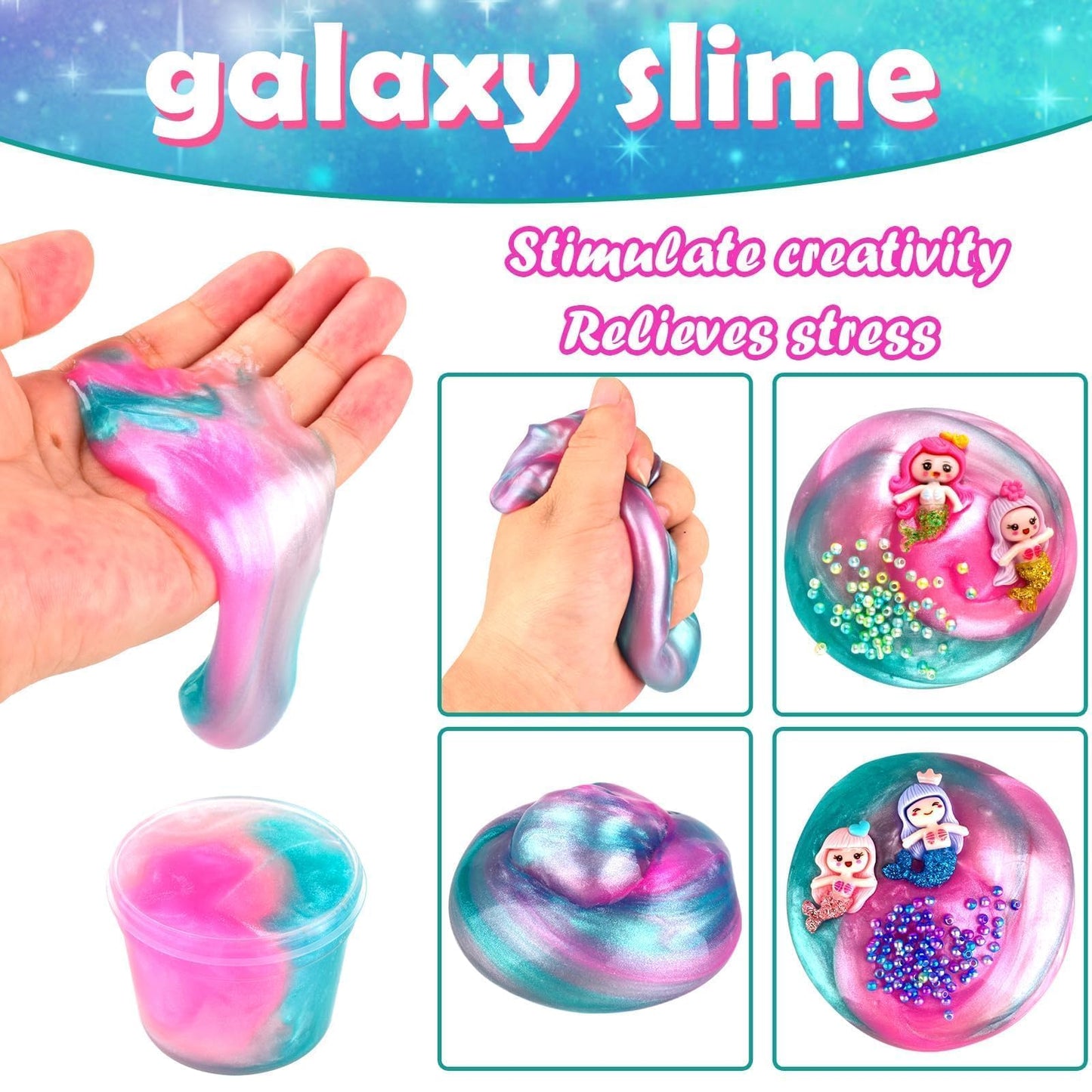 36 Pack Mermaid Slime Kit, Soft & Non-Sticky Galaxy Slime Pack, Mermaid Party Favors For Kids, Slime Party Favors For Girls & Bo