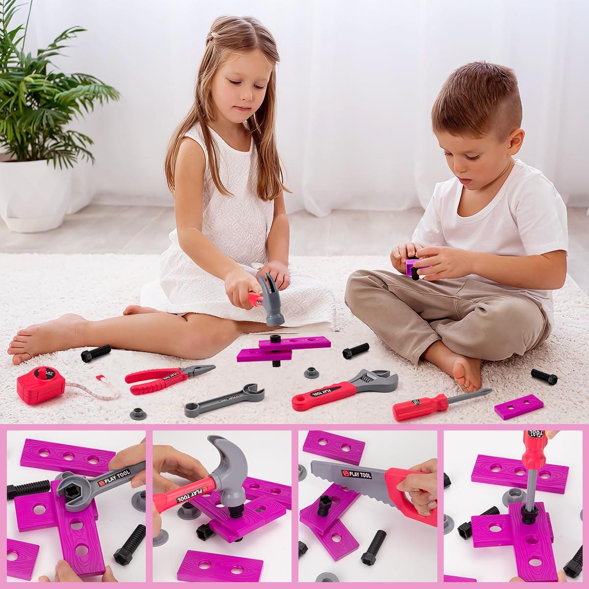 LOYO Kids Tool Set - Toddler Tool Set with Kid Tool Belt Tool Box & Electronic Toy Drill, Kids Construction Toys for Girls Boys