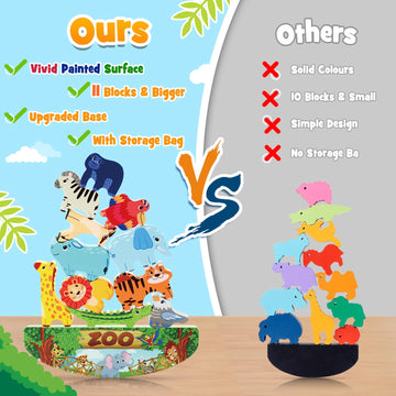 Ipourup Animals Montessori Toddler Toys 2 3 4 5 6 7 Year Old Boys Girls Wooden Animal Blocks Stacking Toy Kids Easter Birthday Gifts For Boy Girl Age 3-7 Educational Toys Fine Motor Balance Game