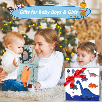 Richgv Baby Books Toys 0-6-12 Months, Baby Boy Girl Gifts Toys 0-6-12 Touch And Feel 3D Books With Dino Doll, Newborn Infant Car