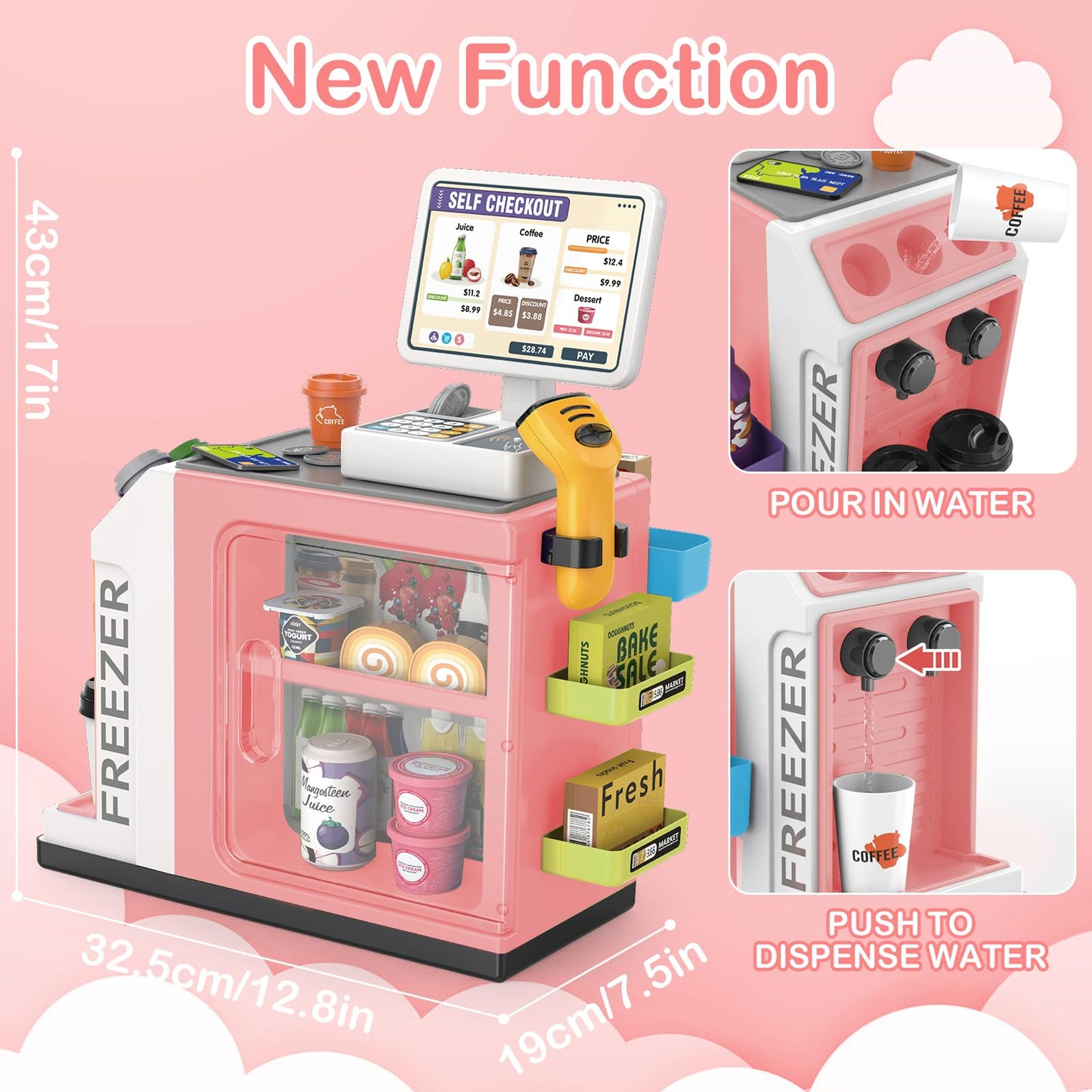 Deao Cash Register Toy Coffee Shop- 3-In-1 Interactive Pretend Play Set With Water Dispenser & Real Calculator, Learning Toy For