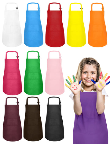 Iagbibui Kids Apron, 12 Pack Kids Aprons For Girls Boys, Children Art Painting Aprons Kitchen Classroom Cooking Baking For Age 6