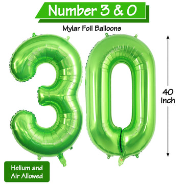 40 Inch Green 30 Number Balloons, Jumbo Foil Balloons For 30Th Birthday Party Decorations Supplies / 30Th Anniversary Event