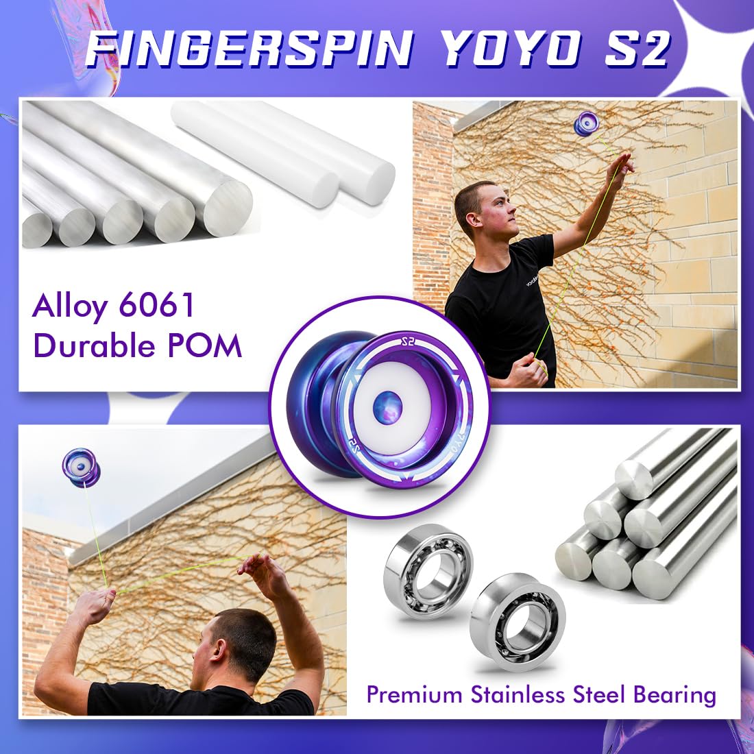 7Yo S2 Responsive Yoyo Professional Trick Yoyo For Kids 8-12, Finger Spin Dual Purpose Yoyo For Adults, Metal Yo Yo Unresponsive
