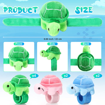 Lenwen 8 Pcs Solid Turtle Stuffed Animals Slap Bracelets For Kids Plush Animal Cute Wrist Slap Bands For Birthday Party Favors B