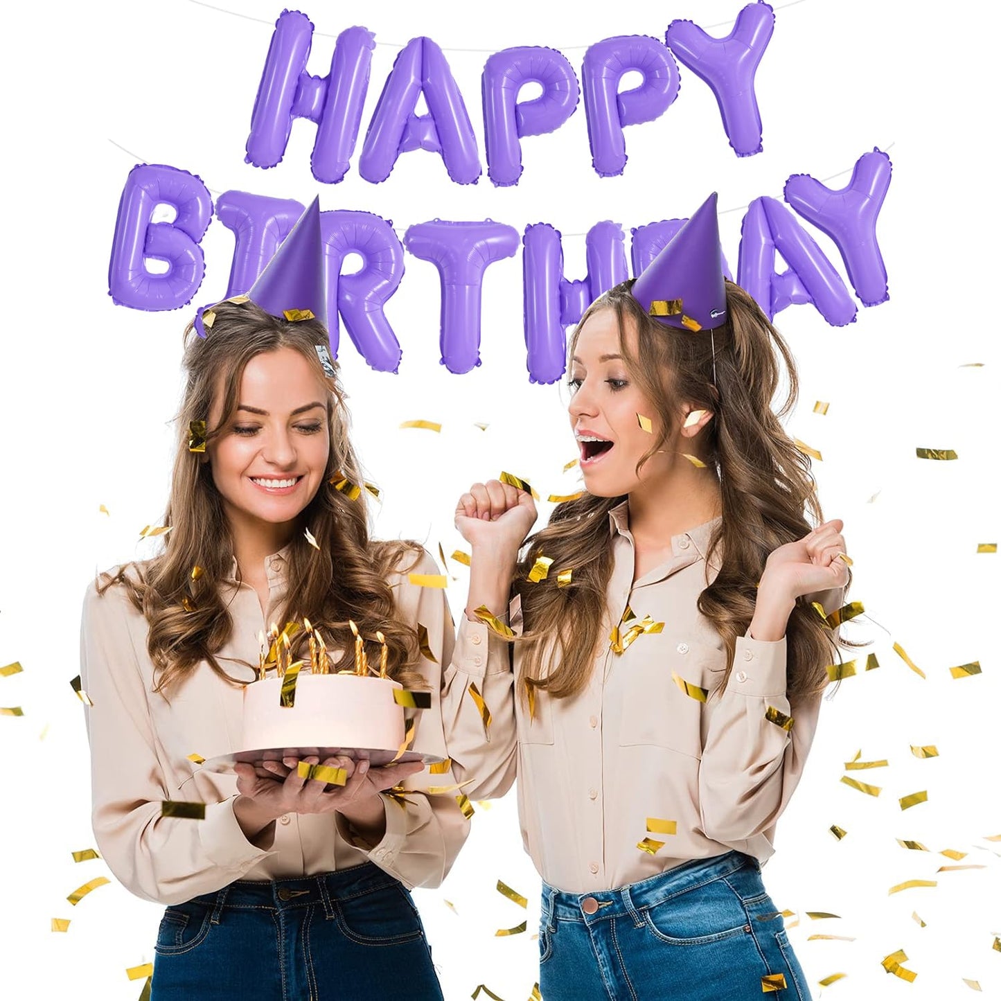 Toniful Light Purple Happy Birthday Balloons Banner 16 Inch Mylar Foil Letters Birthday Sign Banner Bunting Reusable For Girls B