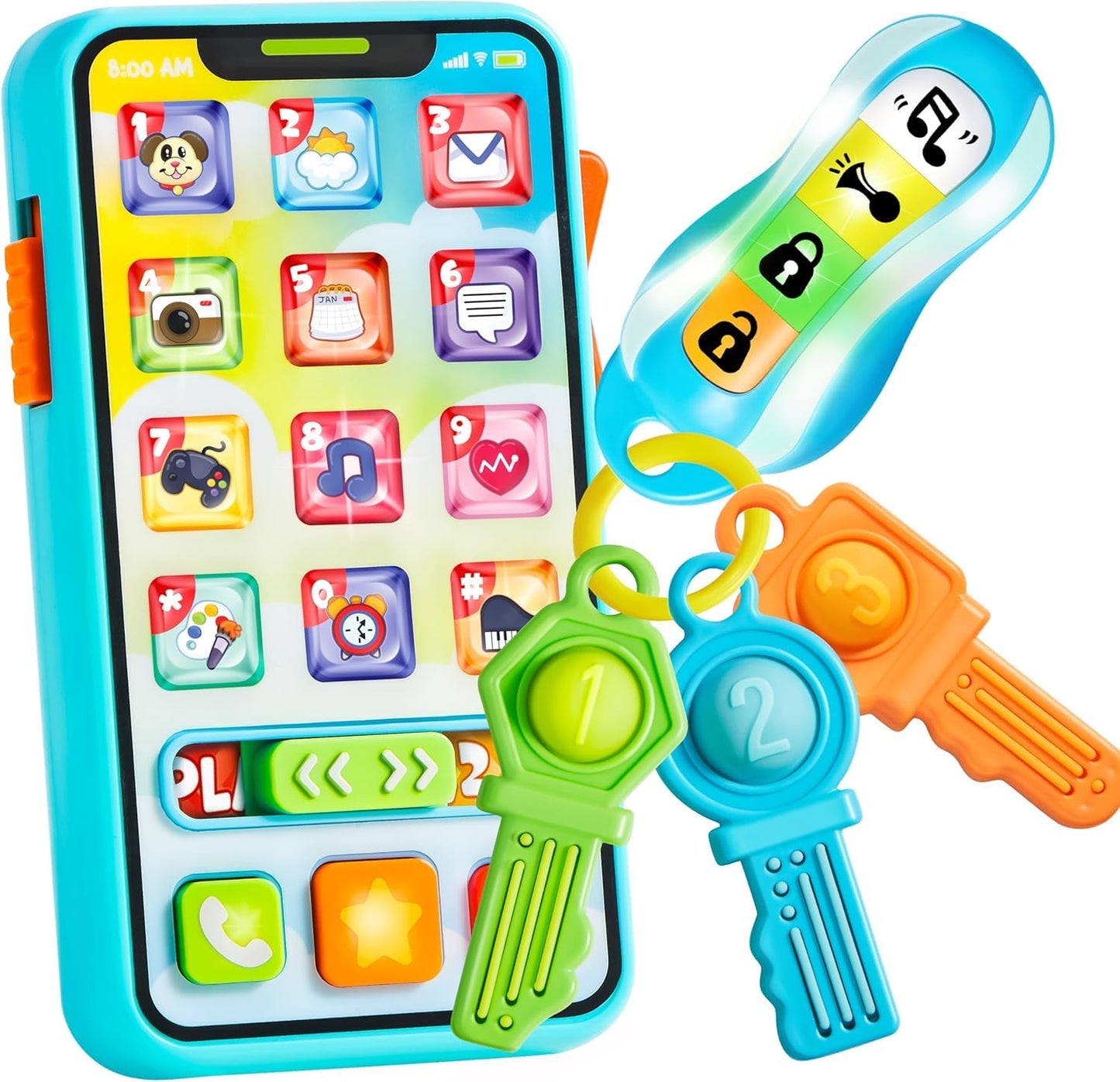 Joyin Baby Musical Toy Phone And Car Keys Teether Set, 60+ Music And Learning Phrases, Baby Learning Toys 10 Months, Toddler Bir