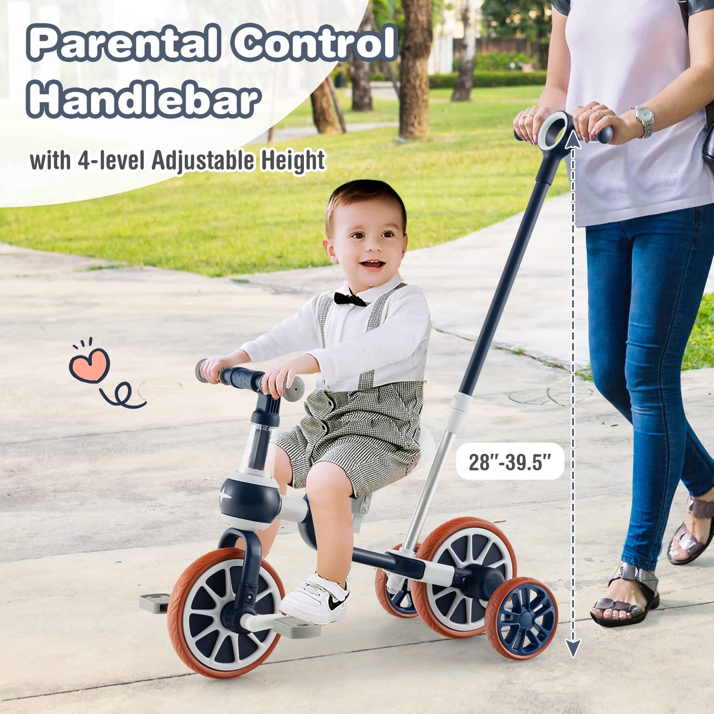 BABY JOY 4 in 1 Tricycle for Toddlers Age 2-4, Kids Trike Baby Balance Bike w/Adjustable Seat & Push Handle, Removable Pedals &