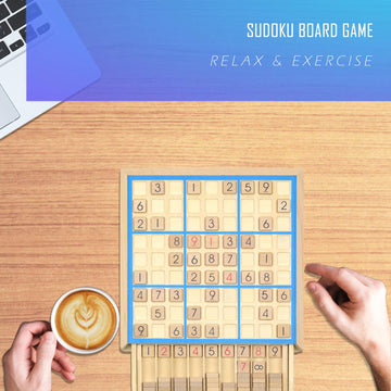 Kailimeng Wooden Sudoku Board Game With Drawer - 81 Grids Number Place Wood Puzzle For Kids And Adults (Blue Line)