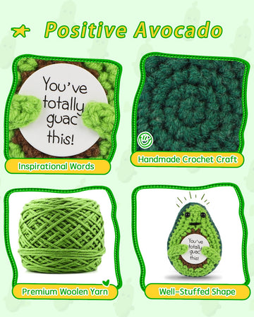 Jelutar Mini Funny Positive Potato, 3 Inch Knitted Doll With Positive Card For Cheer Up Gifts And Party Decorations, Cute Positive Potato Crochet Doll For Birthday Gifts (Positive Avocado)