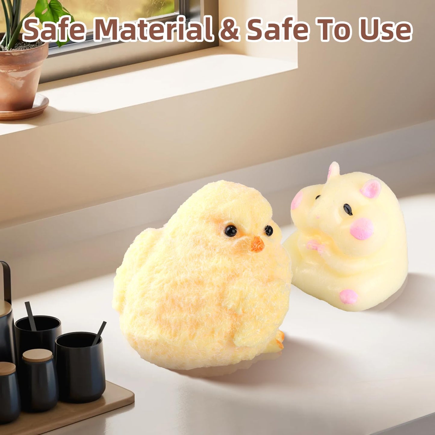 2pcs Squishy Hamster Toy,Chick Squeeze Toys,Cute Squishy Hamster Fidget Toy, Realistic Chick Toys,Stress Relief Gift for Adults