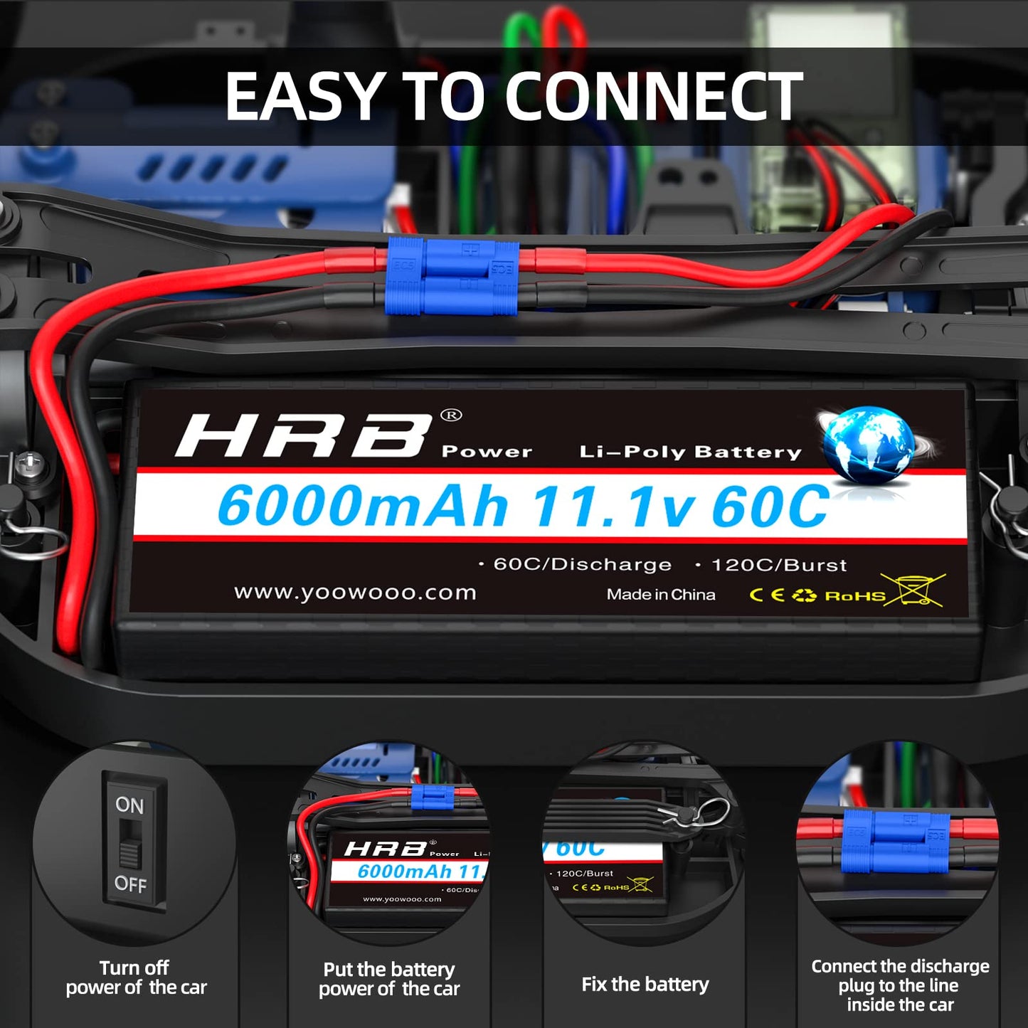 HRB 3S 6000mAh Lipo Battery with EC5 Connector 11.1V 60C Hard Case RC Lipo Battery Compatible with RC Car RC Airplane RC Truck R