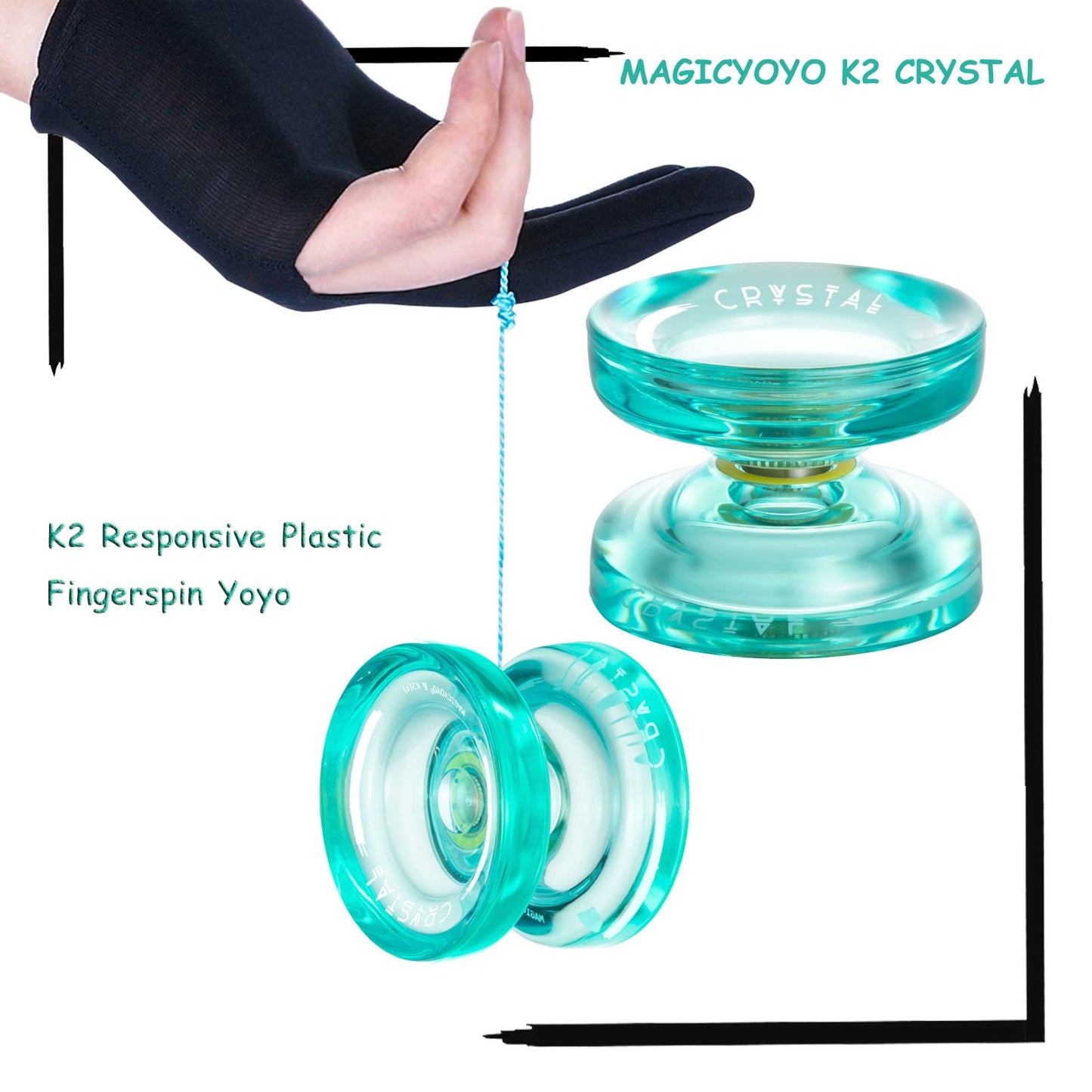 Magicyoyo K2 Responsive Yoyo - Great For Kids And Beginners With Smooth Spins And Fingerspin Design - With Storage Glove, Bag, And 12 Strings - Crystal Green
