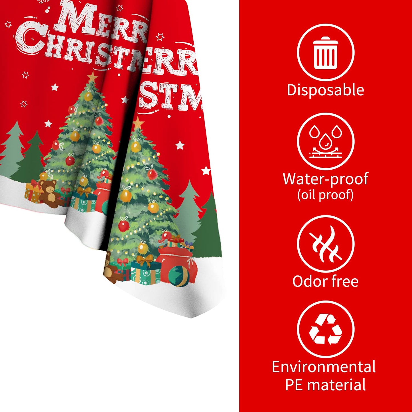 Gatherfun Christmas Table Decorations Christmas Tree Disposable Tablecloth Waterproof Plastic Rectangular Table Cover for Merry