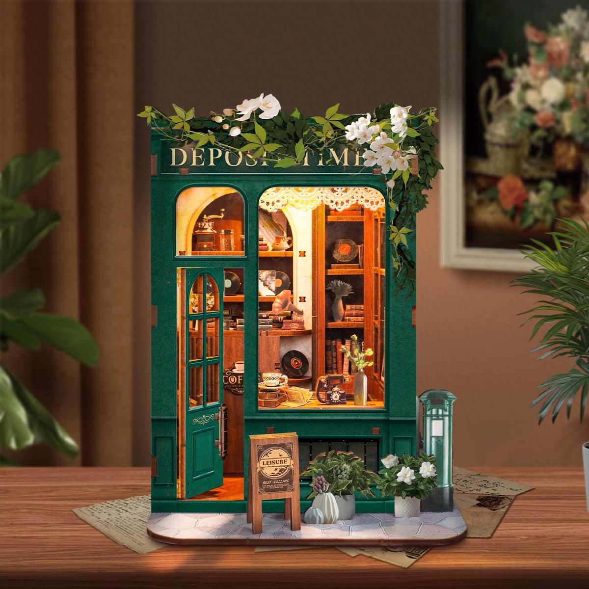 Book Nook Kit for Adults 3D Puzzle Miniature House Kit for Women Craft Lovers Booknook Bookshelf Decor DIY Model Kit with LED Li