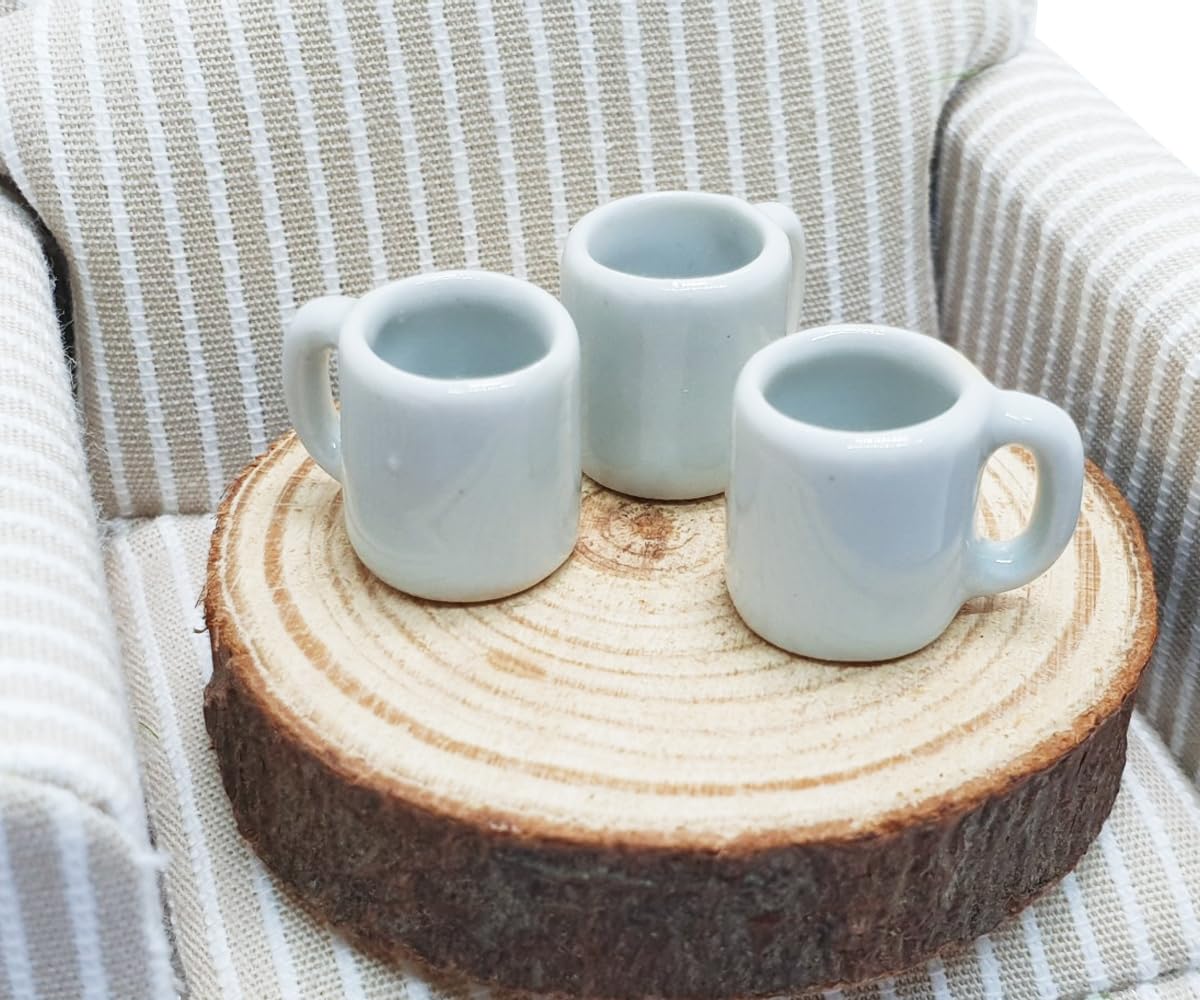 ChangThai Design White Cup 10 Pieces Tiny Tableware - Miniature Cup Mug Plate Bowl Tableware Crockery Cutlery Kitchen Utensils