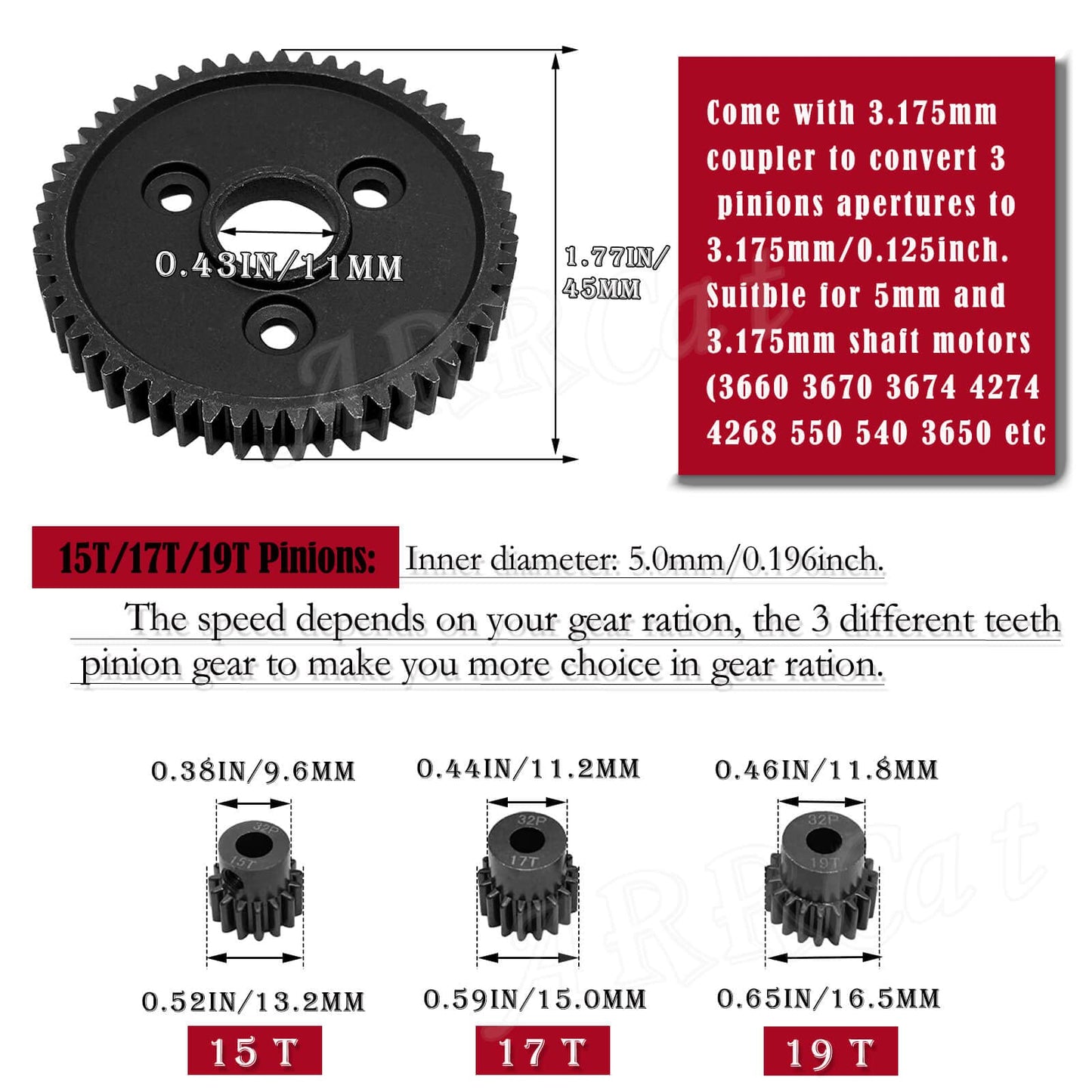 Complete Slipper Clutch & Center Driveshaft Upgrades Part for 1/10 Slash 4X4 VXL,ARRCat Steel 6878 Differential Gear and 32P 15T