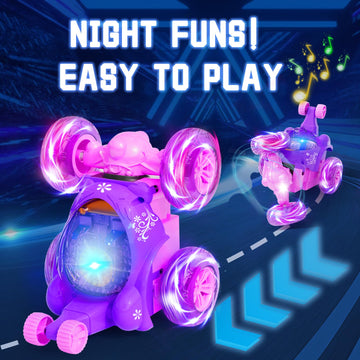 Tcvents Pink Purple Remote Control Car For Girls 3 4-7 8-12 Years Old, 4Wd Rc Stunt Car Rechargeable Rc Cars Toy Vehicle With 36