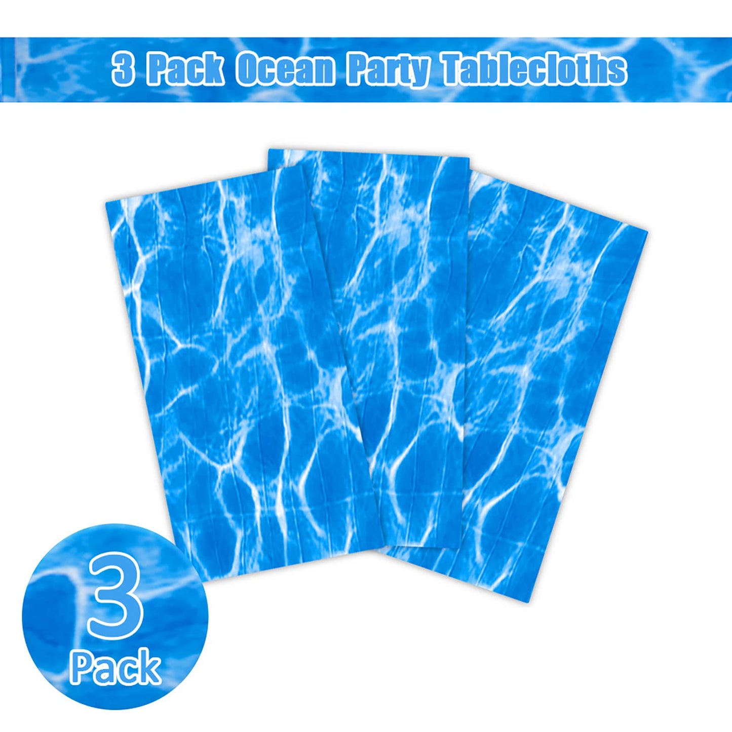 Kesfey 3 Packs Ocean Wave Tablecloths 54 X 108 Inch Water Print Table Cover Splashproof Plastic Ocean Party Table Cloths With Se
