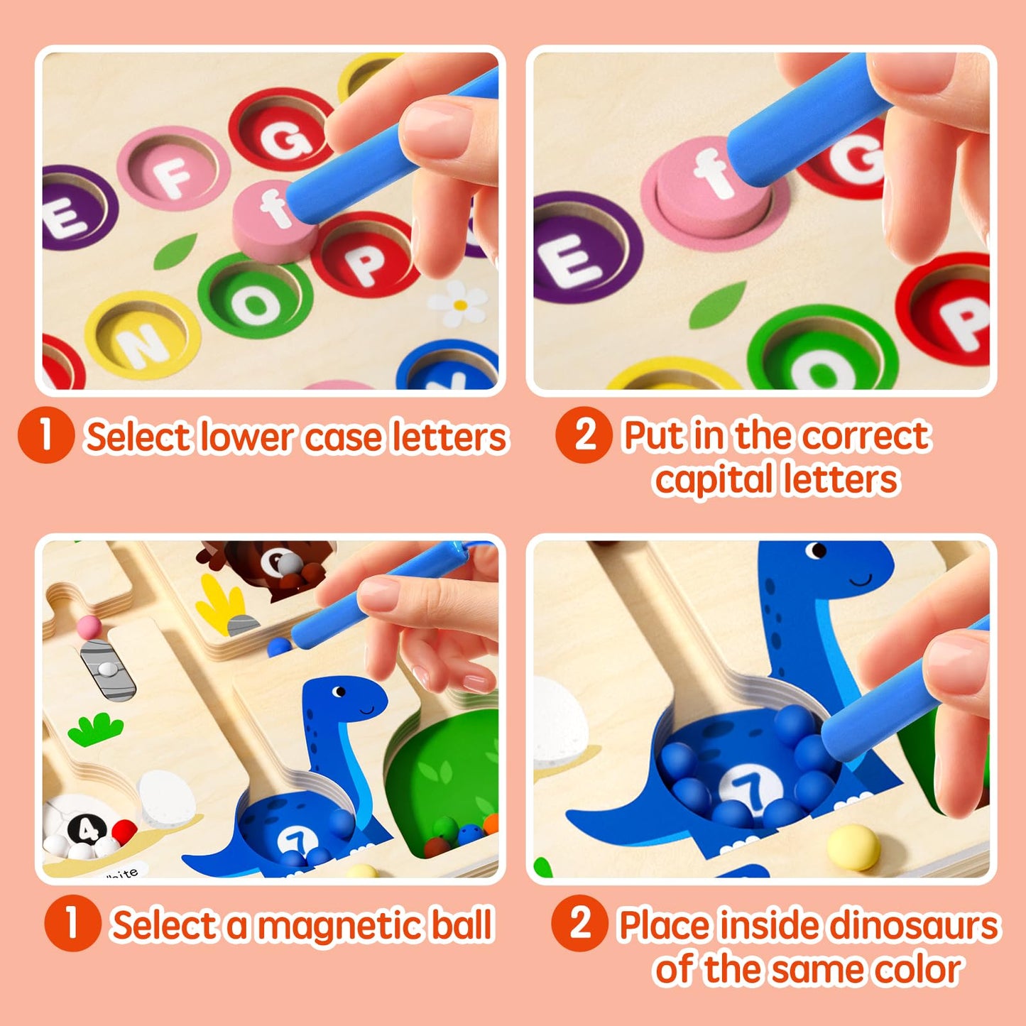 Ppotyo 2 In 1 Magnetic Color And Number Maze Double-Sided Abc Alphabet Board Magenet Dinosaur Maze Preschool Montessori Educatio