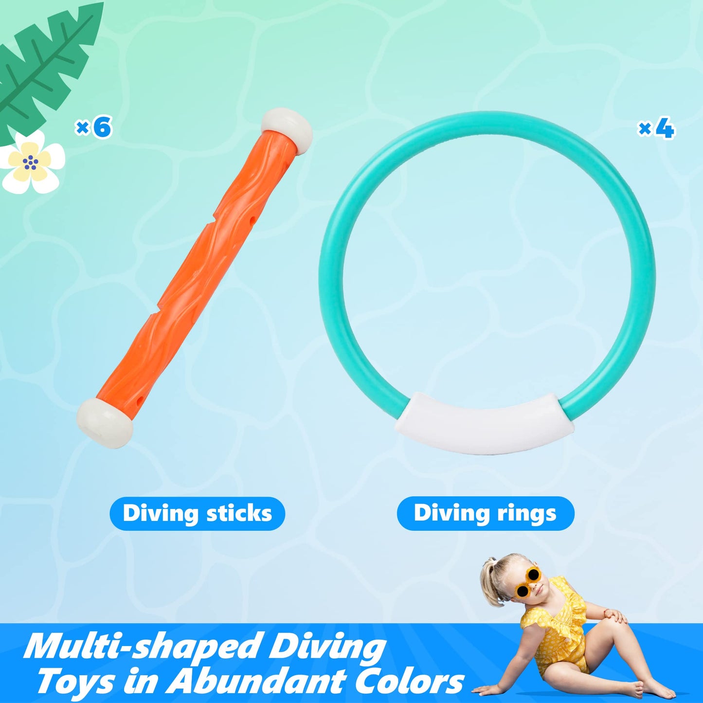 Bellochiddo Pool Diving Toys - Underwater Swimming Pool Toys For Kids Ages 4-8 - Training Pool Diving Rings And Diving Sticks Gi