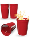 Partyprints 100 Pack 16 Oz Red Reusable Blank Plastic Cups, Stadium Cups Bulk - Bpa Free Dishwasher Safe Party Cups, Colored Cup