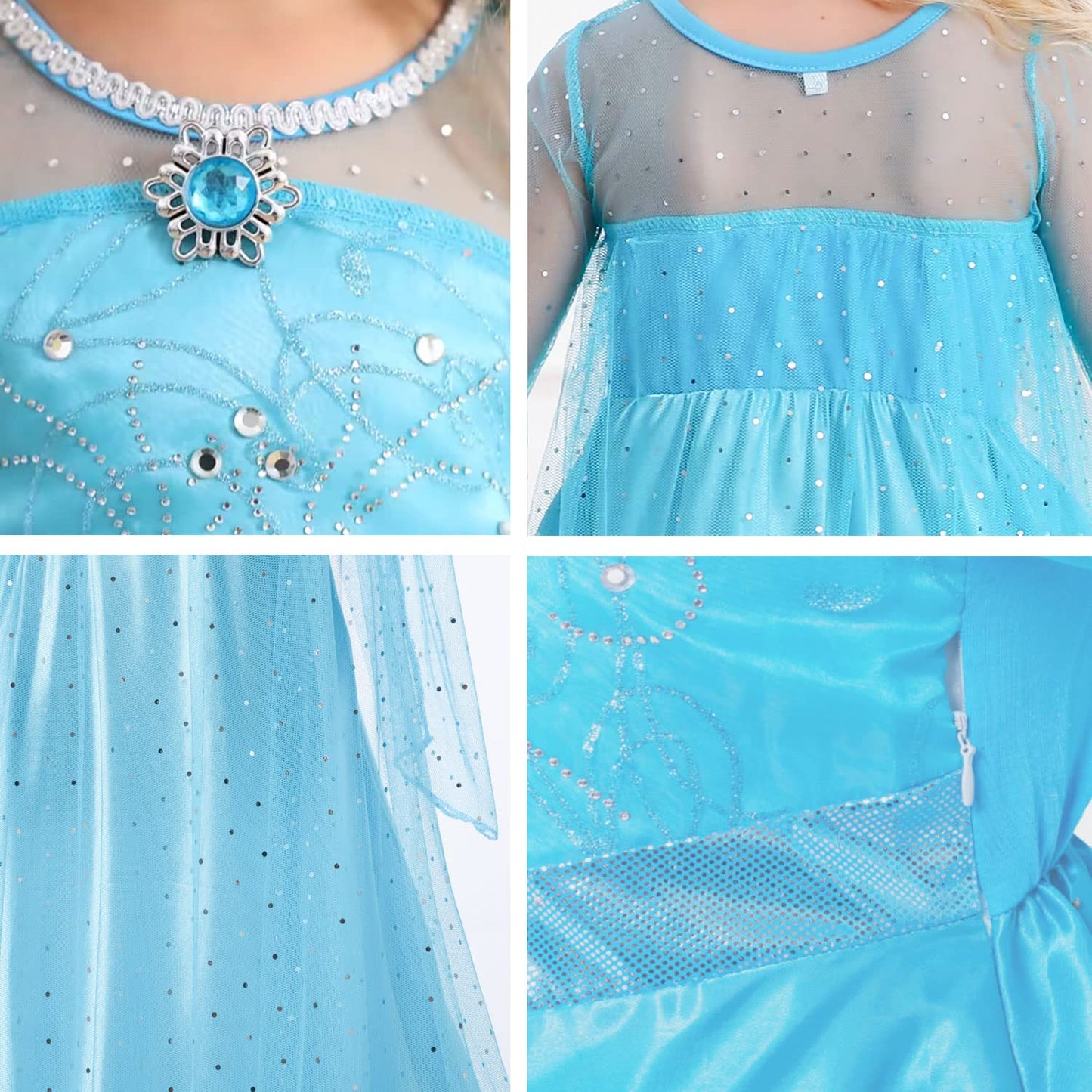 Luzlen Snow Princess Costume For Toddler Girls Kids Blue Princess Dress Up With Wig Halloween Birthday Cosplay Outfits, 6-7Y(Tag 140)