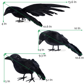 Atdawn Halloween Birds, Black Feathered Crows, Realistic Looking Halloween Decoration Birds (3 Pack)