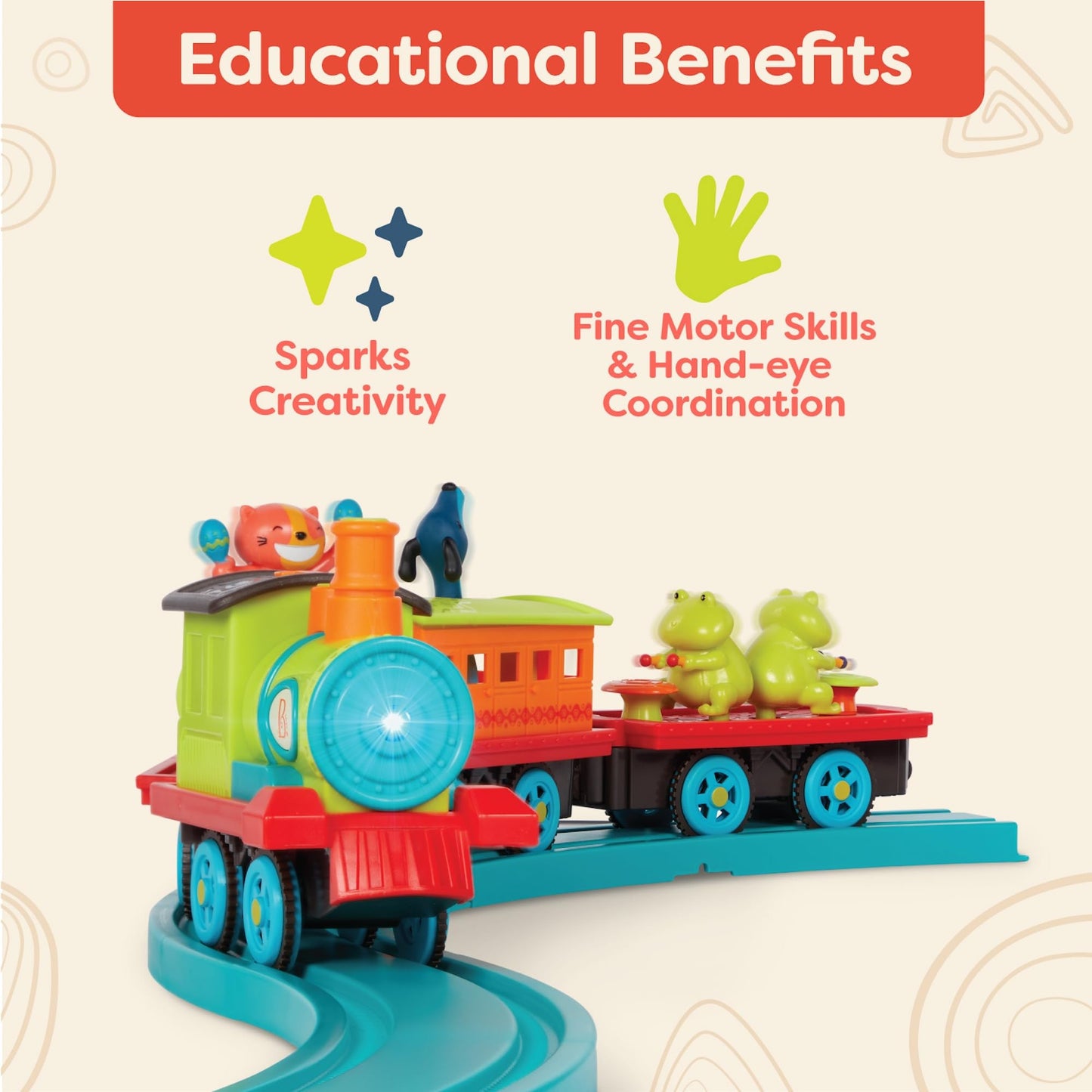 B. Toys- Critter Express- Train Set – Musical Train – Lights & Sounds – Classic Toys For Toddlers, Kids – 2 Years +