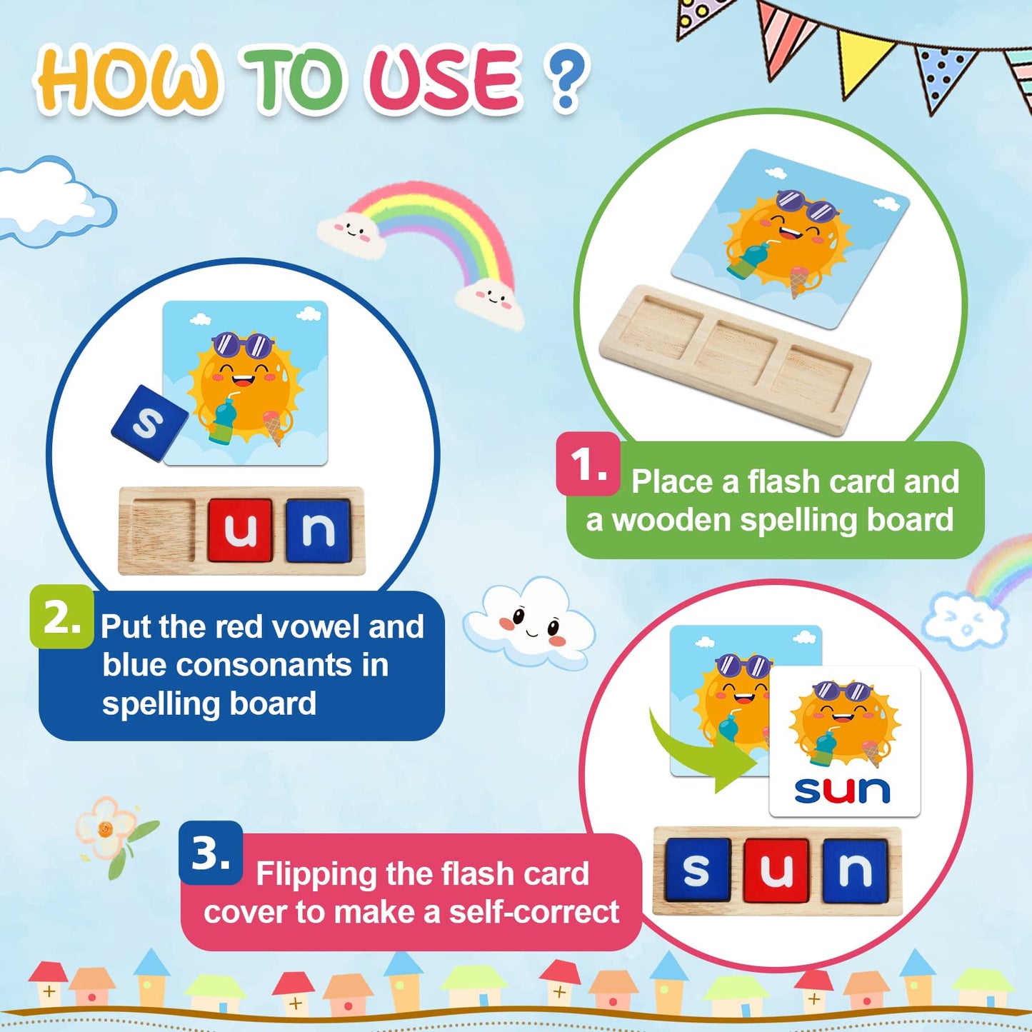Letapapa CVC Word Educational Toy - Spelling Games & Sight Words Flash Cards for Preschool Kids (3-6 Years) - Montessori Learning Activities