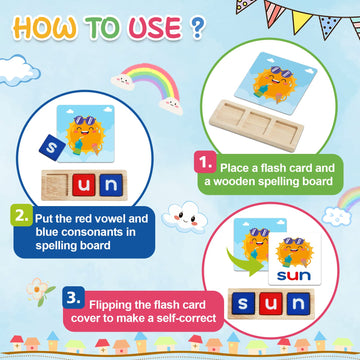 Letapapa CVC Word Educational Toy - Spelling Games & Sight Words Flash Cards for Preschool Kids (3-6 Years) - Montessori Learning Activities