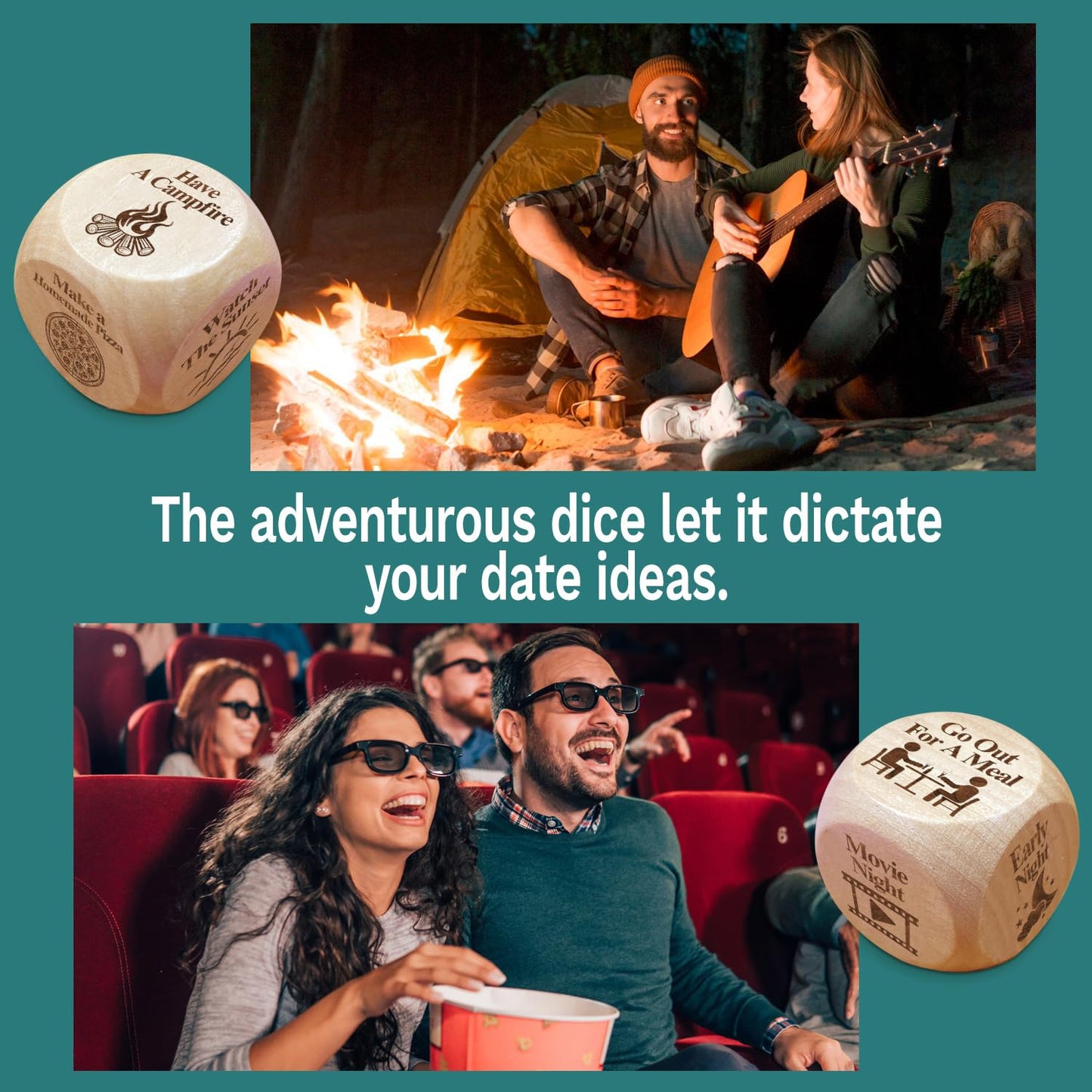 JCHCAMRY 2 Pcs Anniversary Wooden Activity Date Night Decision Dice Decider Valentines Day Gifts for Him Her Christmas Birthday