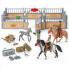 DuDuMo Horse Stable Playset with 3 Horses & 2 Riders, Plastic Farm Animal Toys for Kids, Green Color, Ages 3+