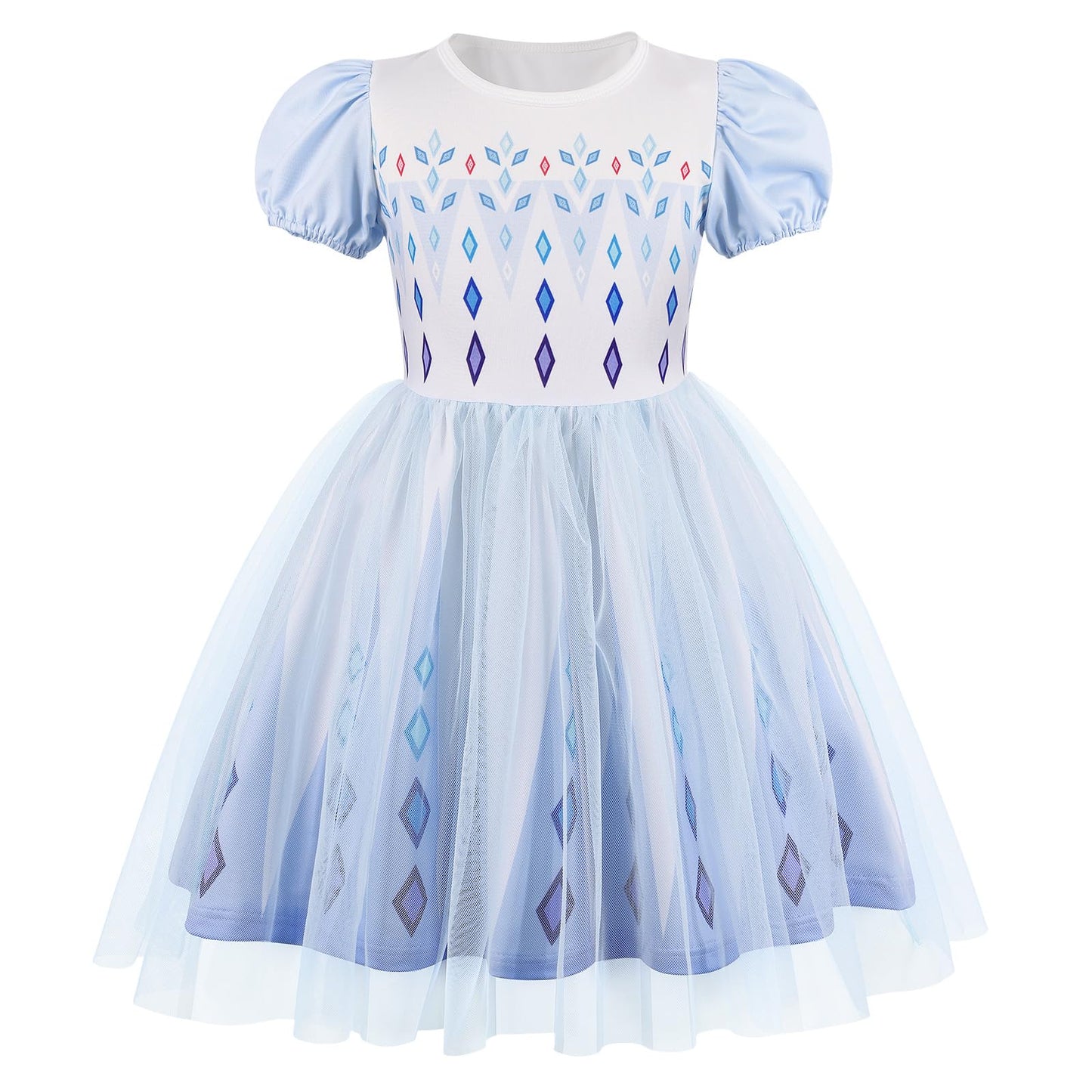 Benylion Princess Dress For Girls Princess Dresses Party Wear Puff Sleeve Tulle Dress For 5-6 Years,White