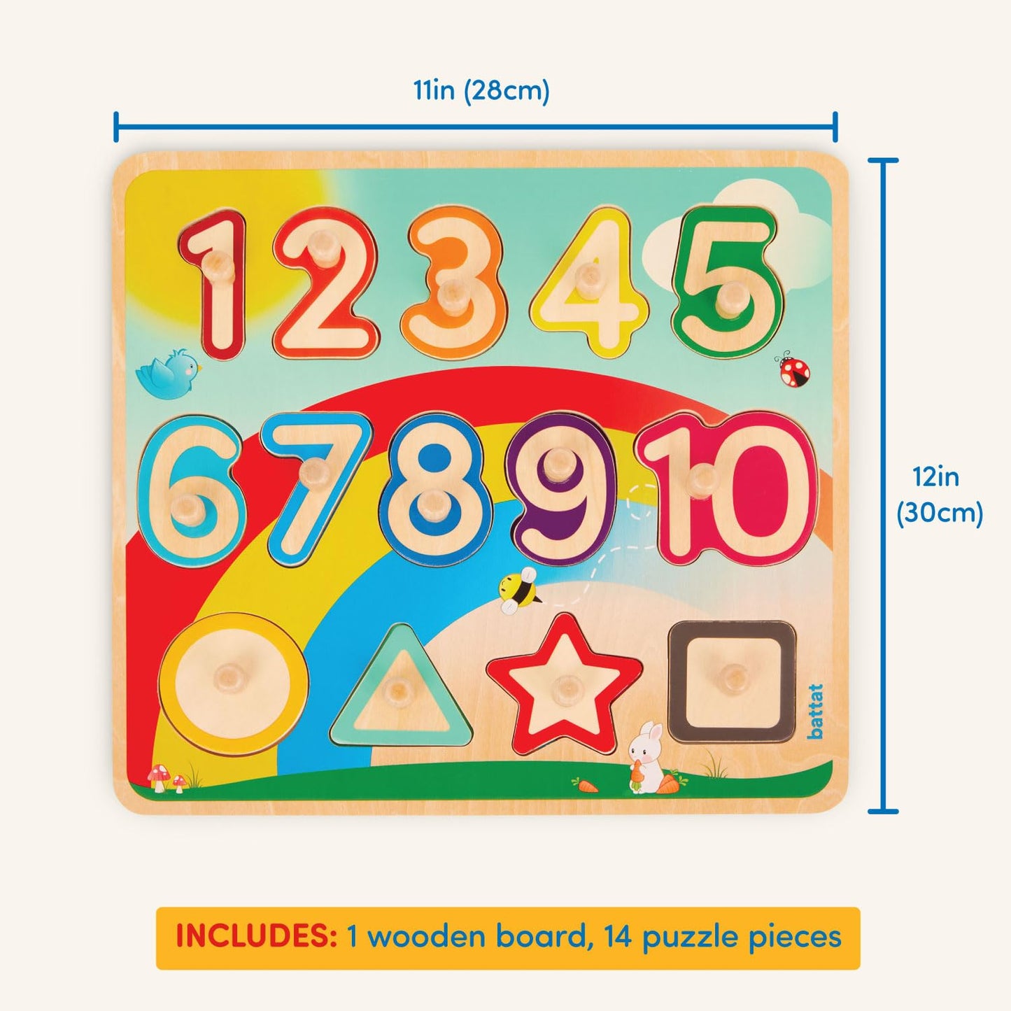 Battat- Wooden Number & Shapes Puzzle- Puzzle N' Learn- Educational Toy For Kids- 2 Years +