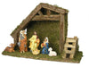 HOLY FAMILY NATIVITY CHRISTMAS SCENE - Nativity set includes a 8H wood stable and 6 polyresin nativity figurines - Baby Jesus, M