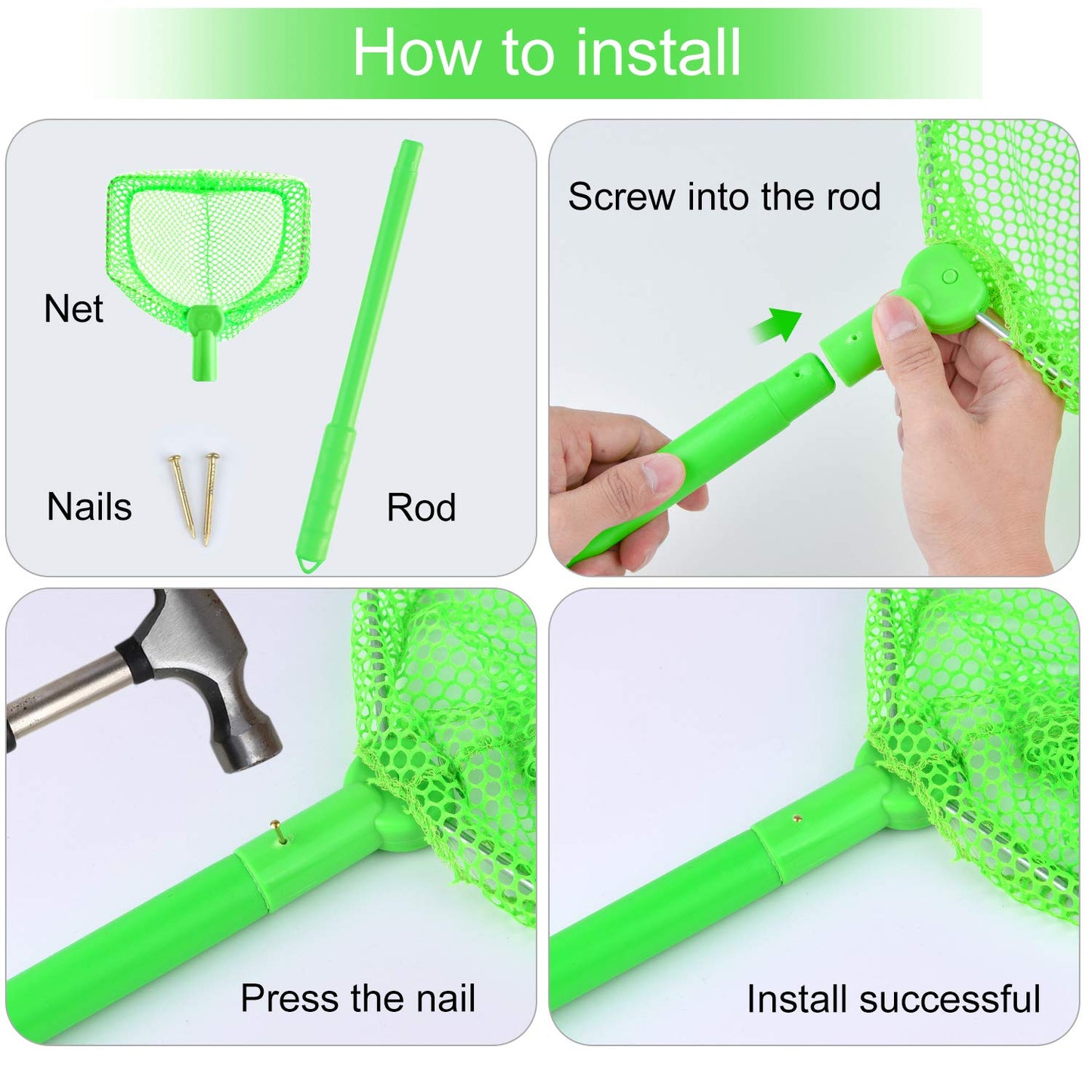 Coopay 4 Pieces Kids Fishing Net Catching Bug Nets Fish Butterfly Nets Beach Toys For Kids Outdoor Playing (Blue, Green)