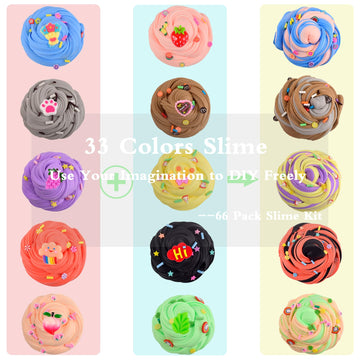 66 Pack Mini Butter Slime Kit, Super Soft And Non-Sticky, Scented Diy Slime With Cute Charms, Bulk Slime For Kids, Party Favors,
