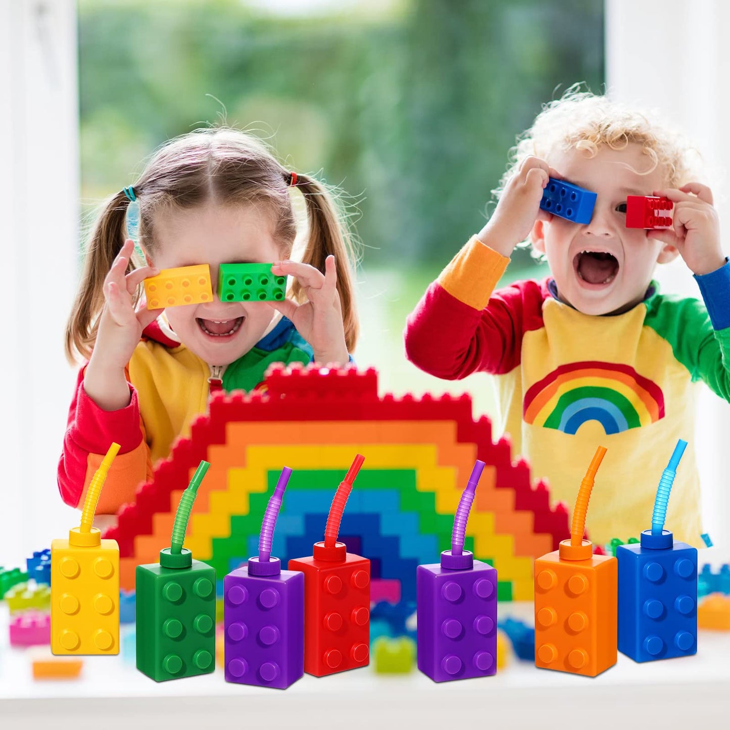 Building Blocks Cups 10 Oz Reusable Brick Party Kids Cup Plastic Party Cups With Lids And Straws For Block Birthday Party Suppli