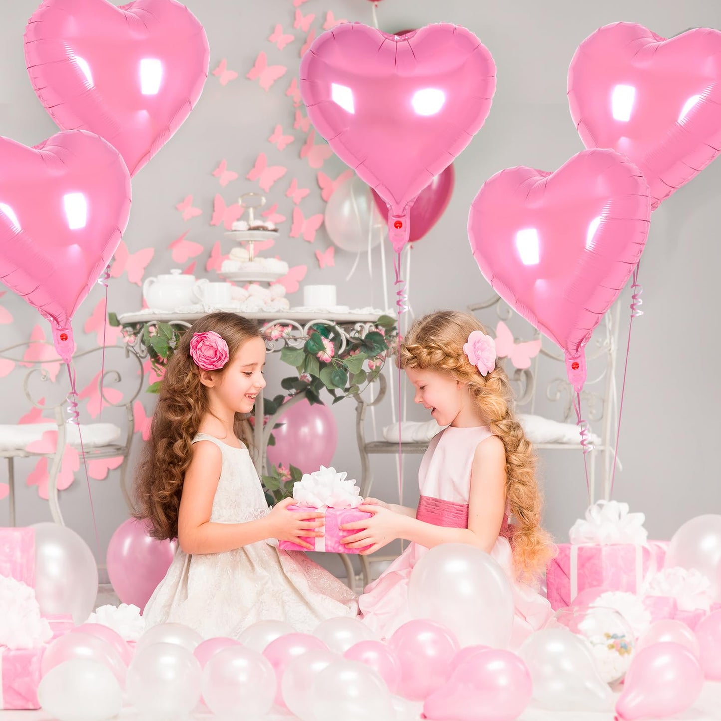 12 Pcs Heart Balloons,18 Inch Pink Heart Foil Balloons Love Balloons Valentine Balloons For Birthday Party Wedding Engagement Pa