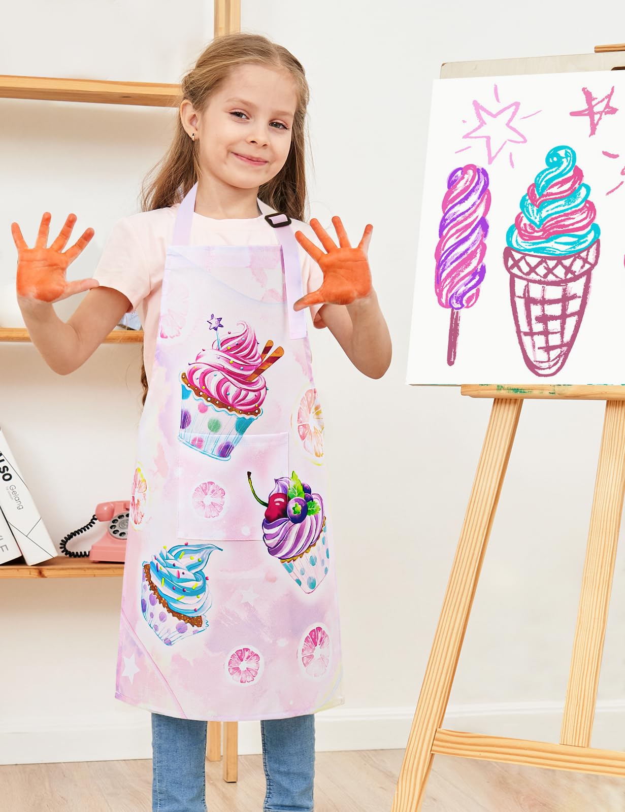 Wernnsai Toddler Girls Aprons - Cupcake Kids Aprons For Girls Toddler Paint Art Smock Waterproof Cooking Baking Painting Gardening Artist Chef Apron For Kids Age 6-10 Years