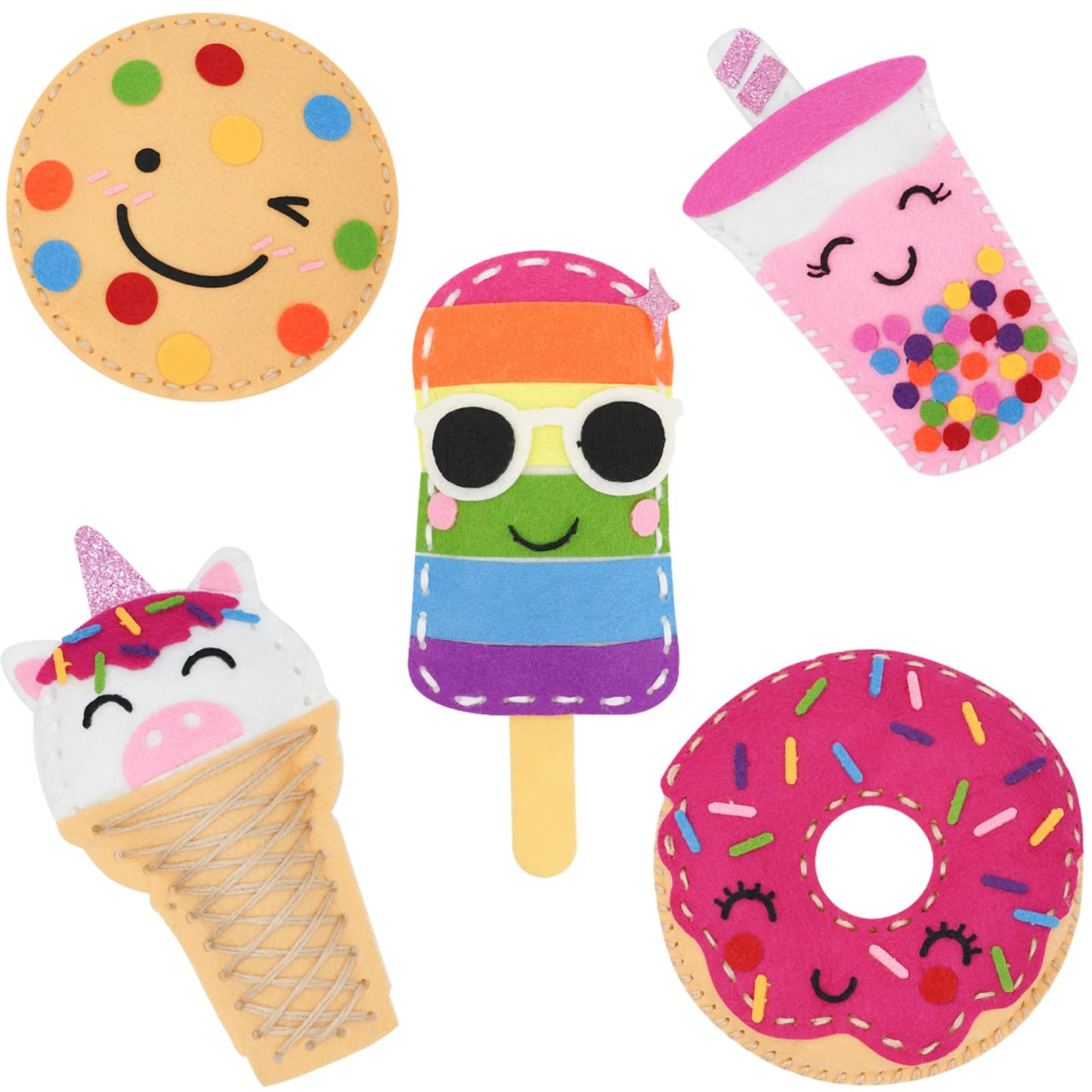 Cymbana Kids Sewing Kit Make Your Own Food Felt Plush Toy, Donuts, Ice Cream Craft Art Set For Beginners, Girls Gifts For Childr