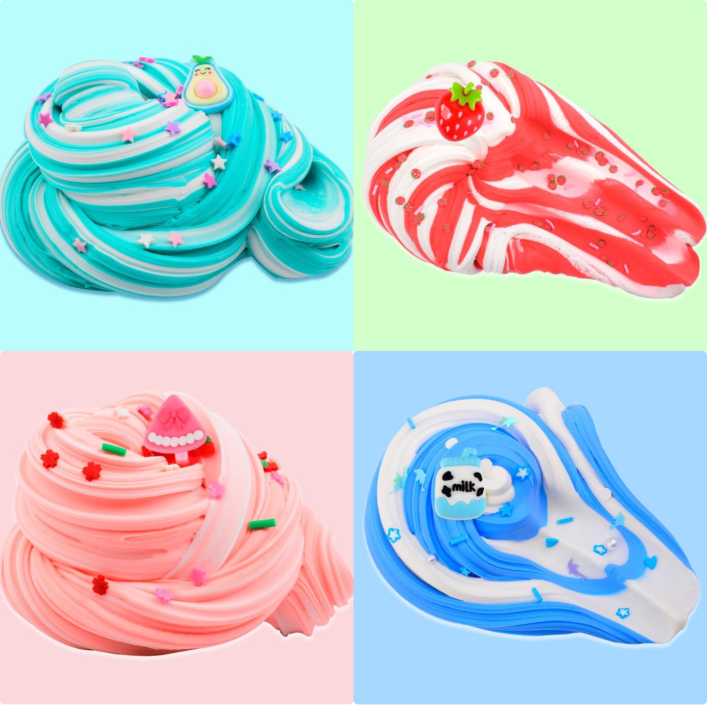 12 Pack Butter Slime Kit, Scented Stretchy Non-Sticky And Mess-Free, Slime With Kawii Charms, Premium Party Bag Fillers, School